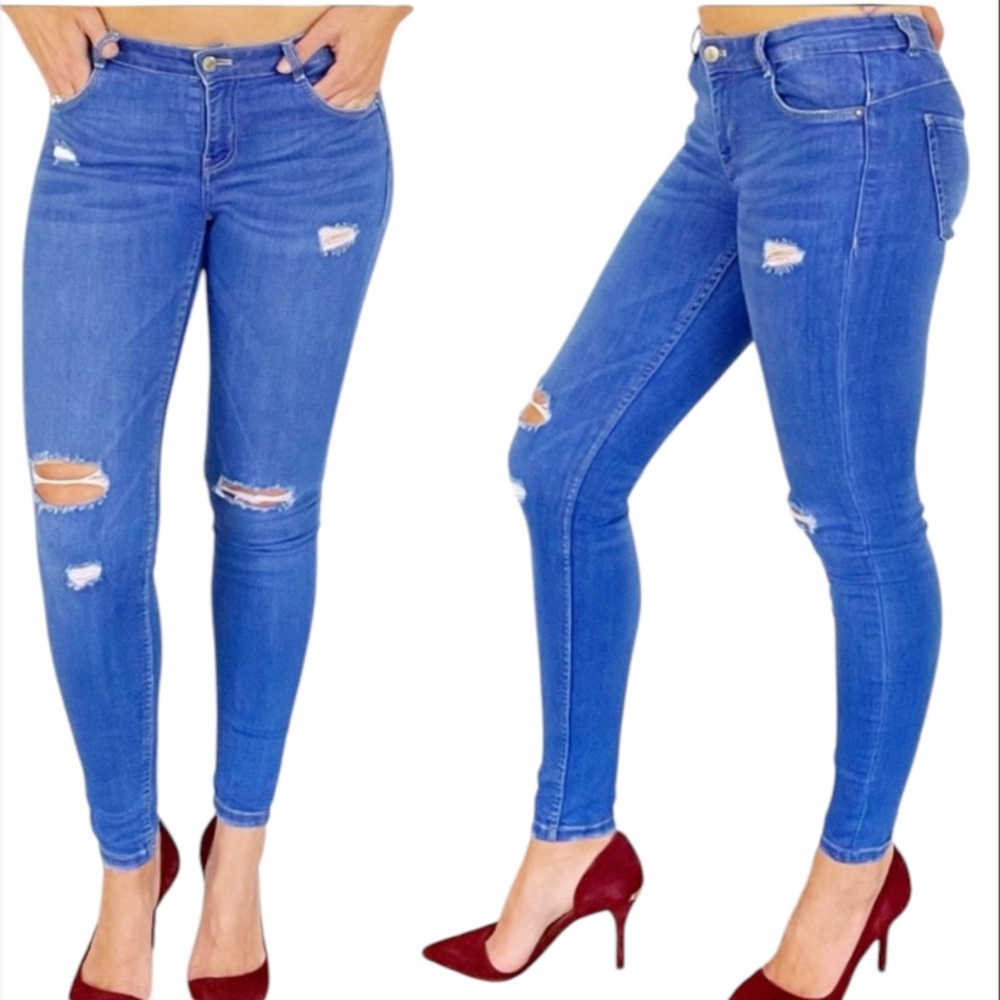 ZARA Trafaluc distressed blue skinny jeans size 2